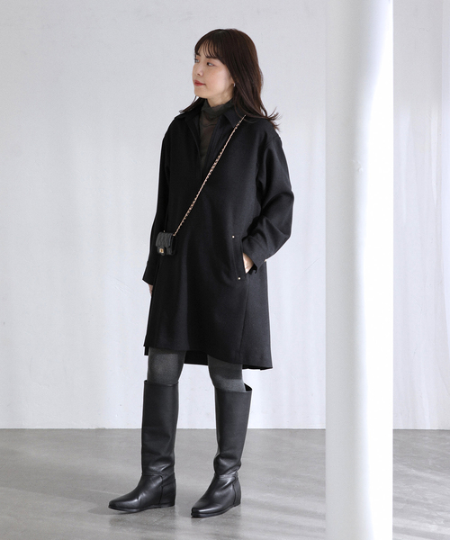 La TOTALITE(ラトータリテ)の「【洗える】スキッパーチュニックワンピース(ワンピース・レディース・ブラック/アイボリー・FREE)」の10枚目の写真