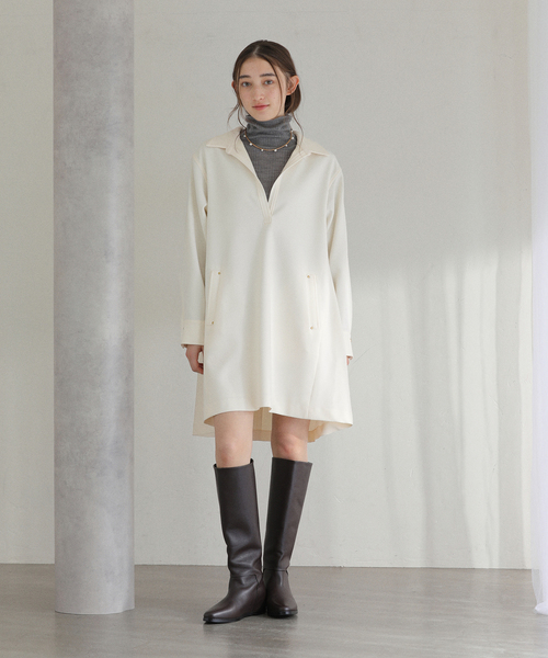 La TOTALITE(ラトータリテ)の「【洗える】スキッパーチュニックワンピース(ワンピース・レディース・ブラック/アイボリー・FREE)」の19枚目の写真