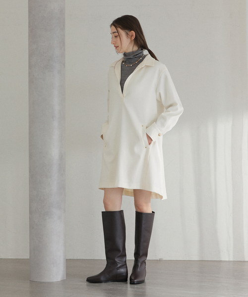 La TOTALITE(ラトータリテ)の「【洗える】スキッパーチュニックワンピース(ワンピース・レディース・ブラック/アイボリー・FREE)」の7枚目の写真