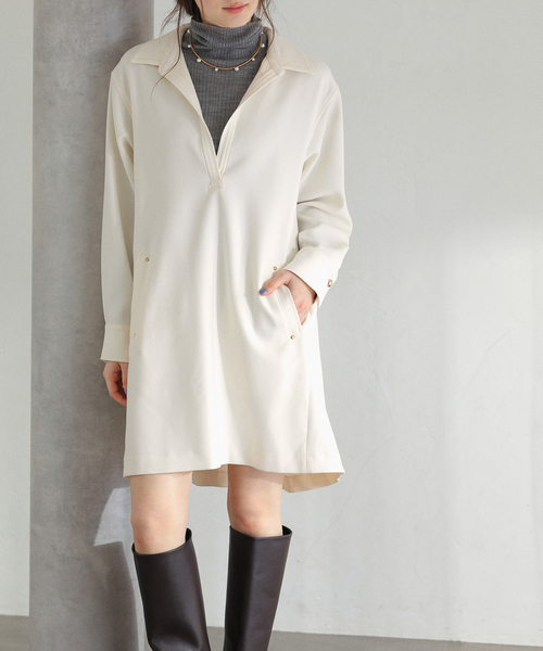 La TOTALITE(ラトータリテ)の「【洗える】スキッパーチュニックワンピース(ワンピース・レディース・ブラック/アイボリー・FREE)」の9枚目の写真