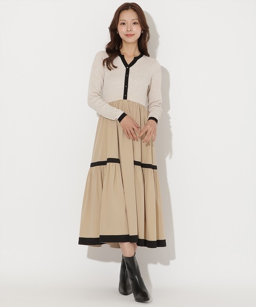 AND COUTURE(アンドクチュール)の「ラメ入り配色ドッキングワンピース(ワンピース・レディース・ベージュ/ボルドー/ライトグレー/ブラック/ミント/オフホワイト・FREE)」の4枚目の写真
