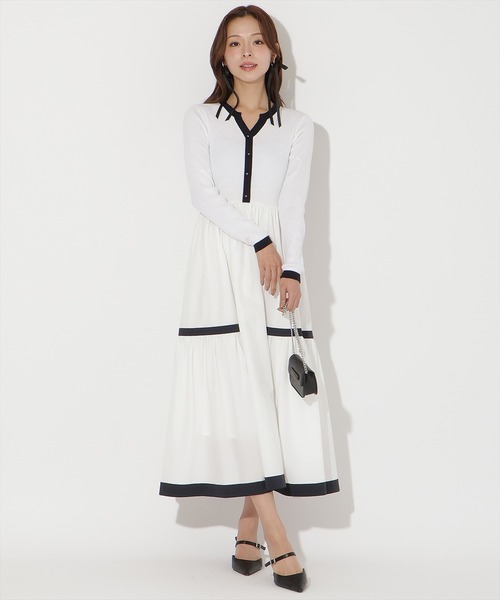 AND COUTURE(アンドクチュール)の「ラメ入り配色ドッキングワンピース(ワンピース・レディース・ベージュ/ボルドー/ライトグレー/ブラック/ミント/オフホワイト・FREE)」の2枚目の写真