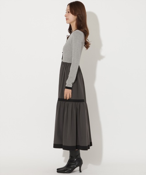AND COUTURE(アンドクチュール)の「ラメ入り配色ドッキングワンピース(ワンピース・レディース・ベージュ/ボルドー/ライトグレー/ブラック/ミント/オフホワイト・FREE)」の13枚目の写真