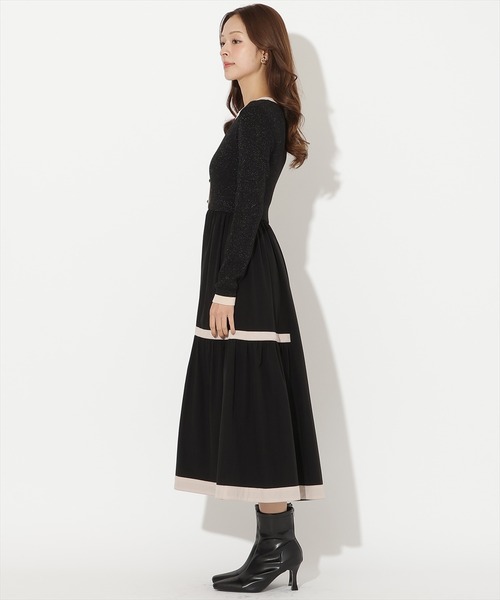 ラメ入り配色ドッキングワンピース（ワンピース）｜AND COUTURE