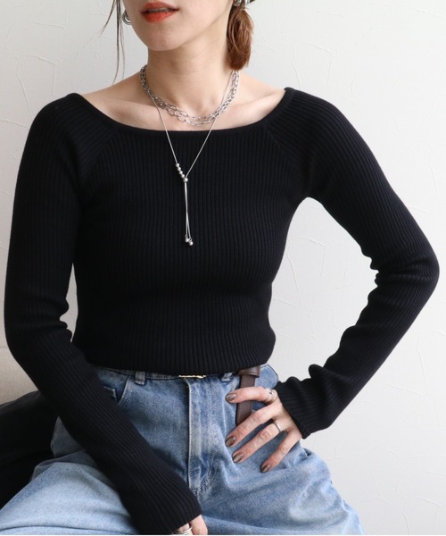 zena（ジェナ）の「デコルテリブニット（ニット/セーター・レディース・ブラック/グレー・M）」の2枚目の写真