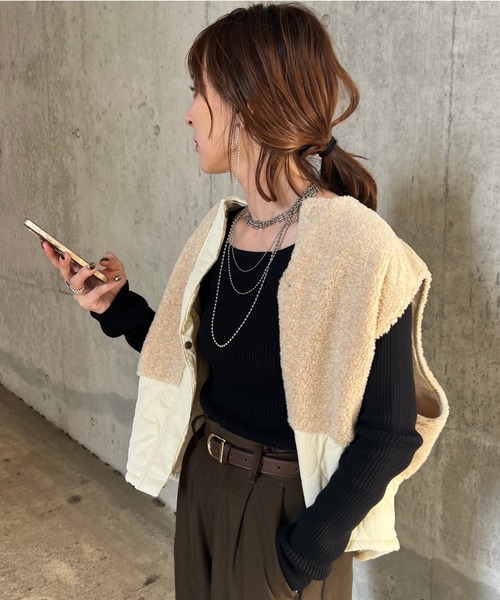 zena（ジェナ）の「デコルテリブニット（ニット/セーター・レディース・ブラック/グレー・M）」の6枚目の写真