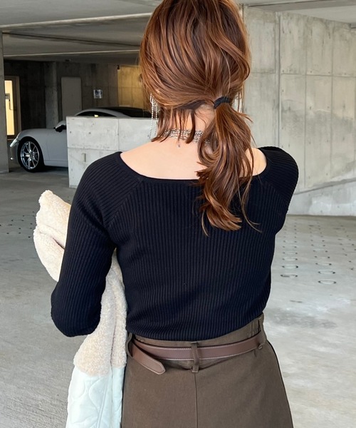 zena（ジェナ）の「デコルテリブニット（ニット/セーター・レディース・ブラック/グレー・M）」の7枚目の写真