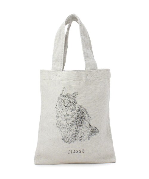 one'sterrace(ワンズテラス)の「ジャカードバッグ S キャット(トートバッグ・レディース・アイボリー系8・01)」の1枚目の写真