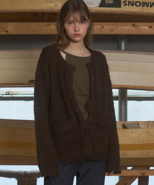 ANDNEEDS(アンドニーズ)の「Allen tweed cardigan (dark brown)(カーディガン/ボレロ・レディース・その他・FREE)」の1枚目の写真