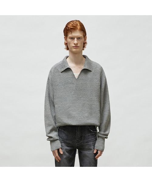 V‑neck plain knit grey — тонкий вязаный V‑образный джемпер серый