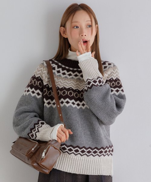 ANOETIC(アノエティック)の「ANC NORDIC PULLOVER KNIT_GREY(ニット/セーター・レディース・グレー・FREE)」の2枚目の写真