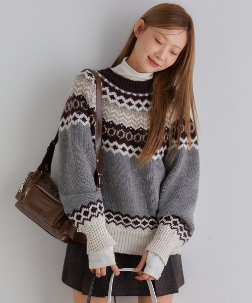 ANOETIC(アノエティック)の「ANC NORDIC PULLOVER KNIT_GREY(ニット/セーター・レディース・グレー・FREE)」の3枚目の写真