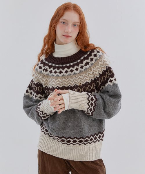ANOETIC(アノエティック)の「ANC NORDIC PULLOVER KNIT_GREY(ニット/セーター・レディース・グレー・FREE)」の4枚目の写真