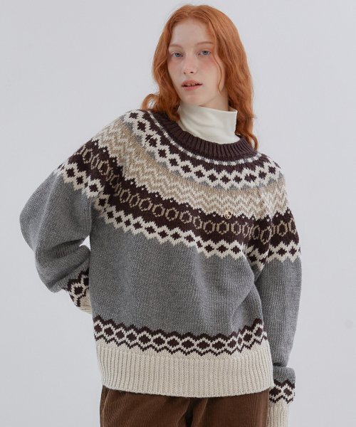 ANOETIC(アノエティック)の「ANC NORDIC PULLOVER KNIT_GREY(ニット/セーター・レディース・グレー・FREE)」の5枚目の写真