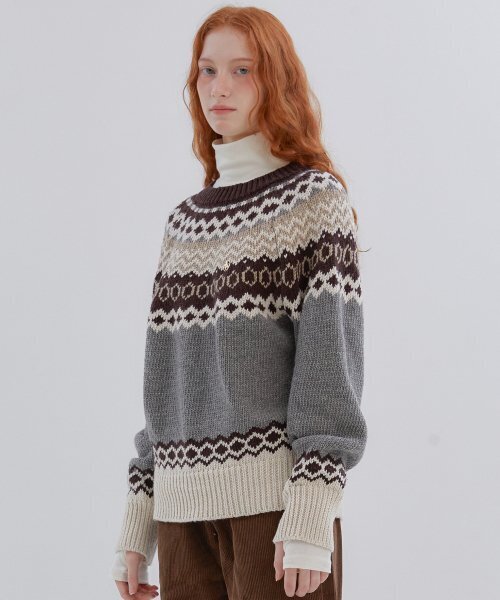 ANOETIC(アノエティック)の「ANC NORDIC PULLOVER KNIT_GREY(ニット/セーター・レディース・グレー・FREE)」の6枚目の写真