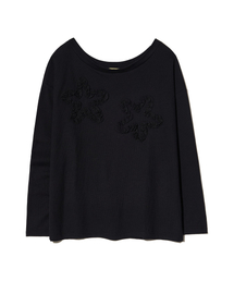 FLOWER OFF-SHOULDER WAFFLE LS (BLACK)