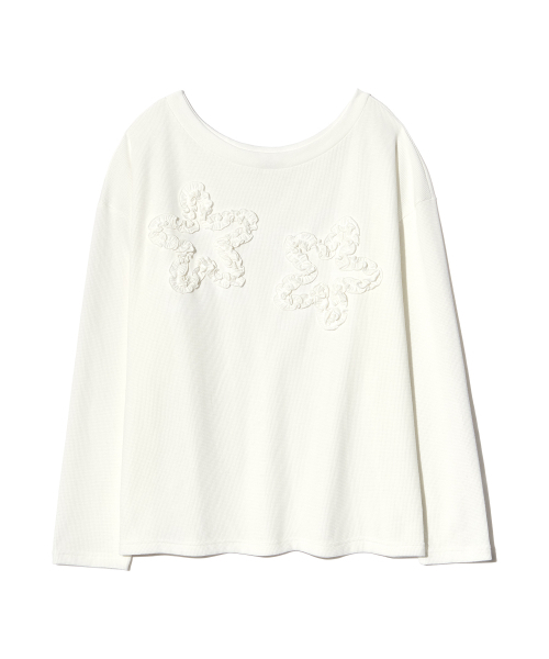 PIECEMAKER（ピースメーカー）の「FLOWER OFF-SHOULDER WAFFLE LS (BLACK)（Tシャツ/カットソー・レディース・その他・FREE）」の7枚目の写真