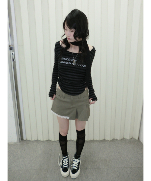HETIT（ヘティ）の「エラー404 シャーリングウォーマートップ（ブラックストライプ）（Tシャツ/カットソー・レディース・その他・FREE）」の4枚目の写真