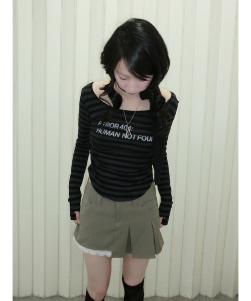 HETIT（ヘティ）の「エラー404 シャーリングウォーマートップ（ブラックストライプ）（Tシャツ/カットソー・レディース・その他・FREE）」の5枚目の写真