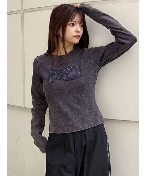 MURUA（ムルーア）の「パッチロゴフェードトップス（Tシャツ/カットソー・レディース・ネイビー/ブラウン/ブラック・FREE）」の16枚目の写真