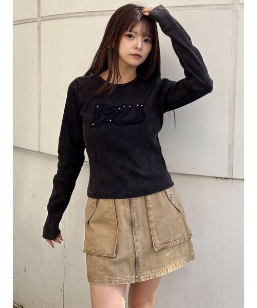 MURUA（ムルーア）の「パッチロゴフェードトップス（Tシャツ/カットソー・レディース・ネイビー/ブラウン/ブラック・FREE）」の21枚目の写真