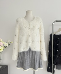 LUCPY（ラクピー）の「ビジュー付きシャギーカーディガン／ふわふわ高見え（カーディガン/ボレロ・レディース）」