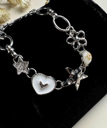 MAISON SELECT（メゾンセレクト）の「11D54-NK ハート＆スターモチーフ チャームブレスレット シルバーアクセサリー（ブレスレット）」