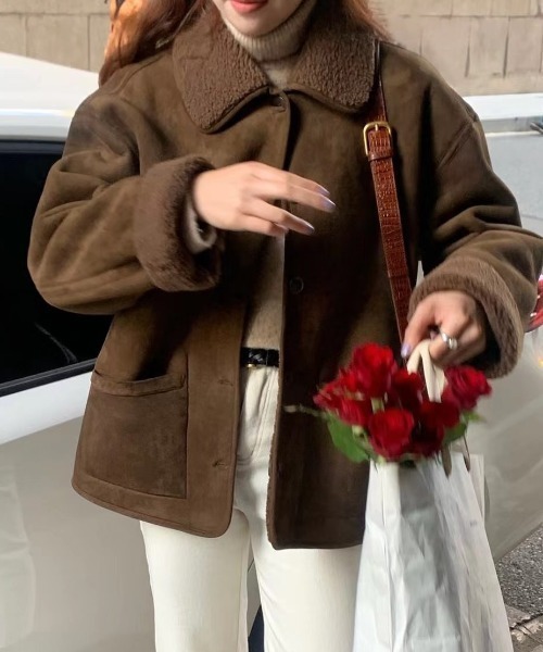 FREE STYLISTS(フリー スタイリスト)の「YUGA_YGMC 2-way suede-like boa coat(テーラードジャケット・レディース・キャメル/ブラウン・FREE)」の2枚目の写真
