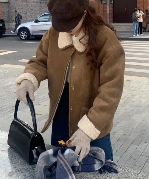 FREE STYLISTS(フリー スタイリスト)の「YUGA_YGMC 2-way suede-like boa coat(テーラードジャケット・レディース・キャメル/ブラウン・FREE)」の17枚目の写真