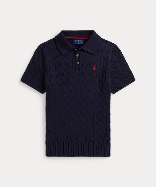 POLO RALPH LAUREN CHILDRENSWEAR(ポロ ラルフ ローレン チルドレンズウェア)の「ケーブルニット コットン ポロカラー セーター(ニット/セーター・キッズ・ネイビー系1・L/XL/S/M)」の1枚目の写真