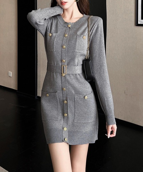 Miniministore(ミニミニストア)の「ミニニットワンピース ゴールドボタン上品(ワンピース・レディース・ブラック/グレー・FREE)」の16枚目の写真