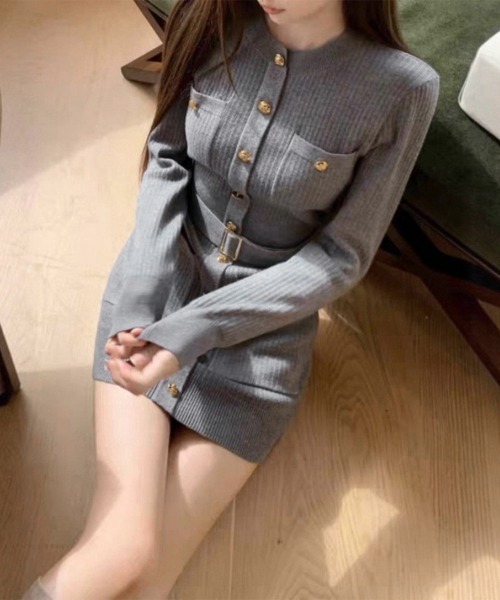 Miniministore(ミニミニストア)の「ミニニットワンピース ゴールドボタン上品(ワンピース・レディース・ブラック/グレー・FREE)」の19枚目の写真
