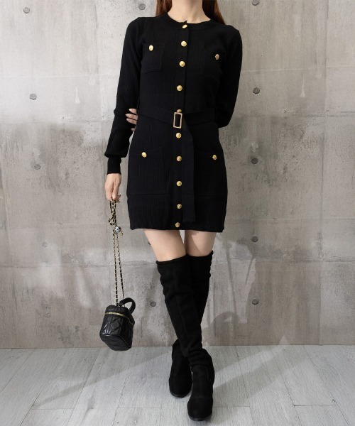 Miniministore(ミニミニストア)の「ミニニットワンピース ゴールドボタン上品(ワンピース・レディース・ブラック/グレー・FREE)」の14枚目の写真
