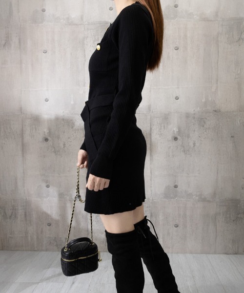 Miniministore(ミニミニストア)の「ミニニットワンピース ゴールドボタン上品(ワンピース・レディース・ブラック/グレー・FREE)」の6枚目の写真