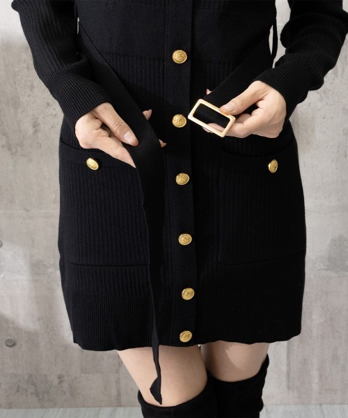 Miniministore(ミニミニストア)の「ミニニットワンピース ゴールドボタン上品(ワンピース・レディース・ブラック/グレー・FREE)」の8枚目の写真
