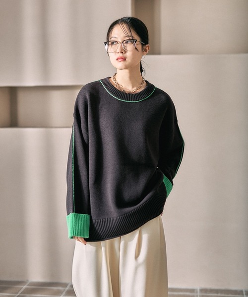 LEPSIM（レプシィム）の「5ゲージ袖配色ロゴプルオーバー　634215（ニット/セーター・レディース・ブルー/チャコールグレー/アイボリー/レッド・FREE）」の21枚目の写真