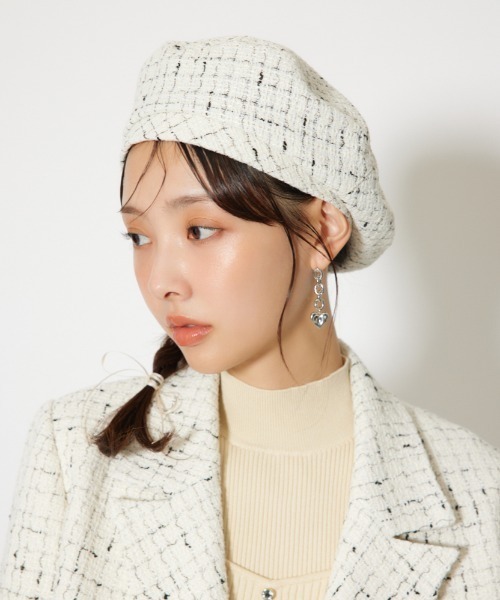 rienda（リエンダ）の「ツイードベレー 春服（ハンチング/ベレー帽・レディース・ブラック/ホワイト・FREE）」の2枚目の写真
