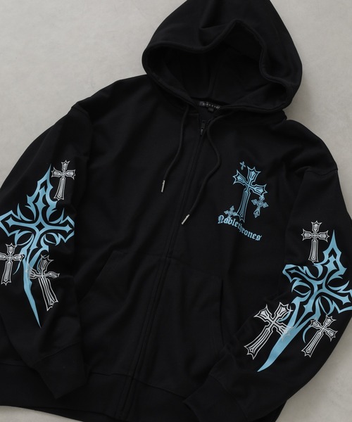 bike star(バイクスター)の「BIKE STAR クロス PT ZIP パーカー(パーカー・メンズ・ブラック/ブラック系/ホワイト・M/L)」の1枚目の写真