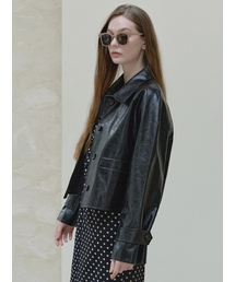 AVANT-G（アバン）の「Fake Leather Trucker Jacket - black（ライダースジャケット）」