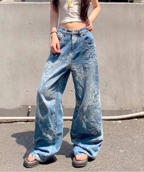 SHEENA(シーナ)の「フラワージャガードデニムワイドパンツ(デニムパンツ・レディース・ブルー・L/M/S)」の3枚目の写真