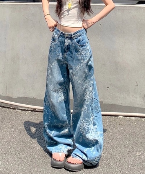 SHEENA(シーナ)の「フラワージャガードデニムワイドパンツ(デニムパンツ・レディース・ブルー・L/M/S)」の4枚目の写真