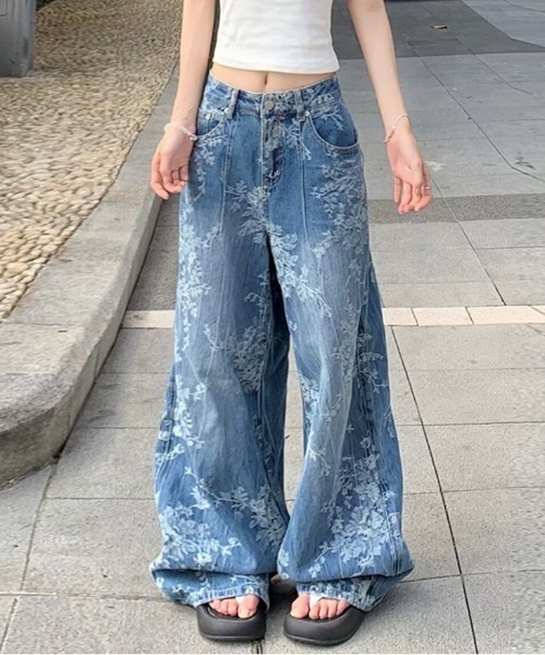 SHEENA(シーナ)の「フラワージャガードデニムワイドパンツ(デニムパンツ・レディース・ブルー・L/M/S)」の7枚目の写真