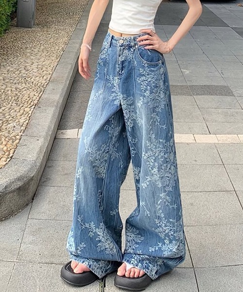 SHEENA(シーナ)の「フラワージャガードデニムワイドパンツ(デニムパンツ・レディース・ブルー・L/M/S)」の8枚目の写真