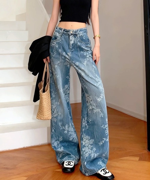 SHEENA(シーナ)の「フラワージャガードデニムワイドパンツ(デニムパンツ・レディース・ブルー・L/M/S)」の12枚目の写真