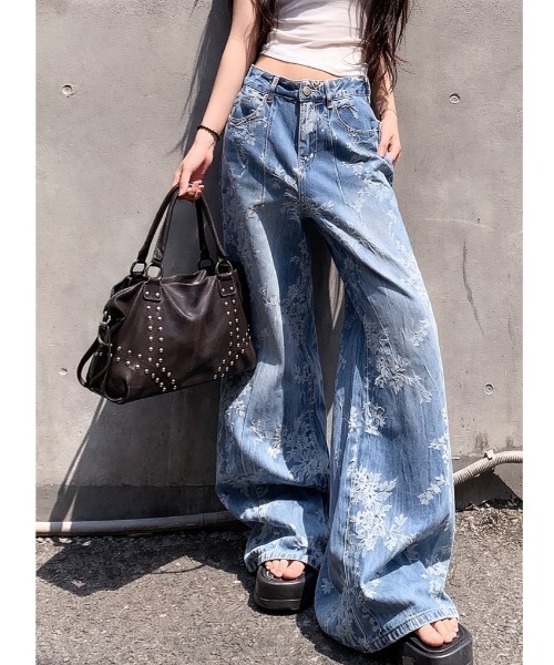 SHEENA(シーナ)の「フラワージャガードデニムワイドパンツ(デニムパンツ・レディース・ブルー・L/M/S)」の21枚目の写真