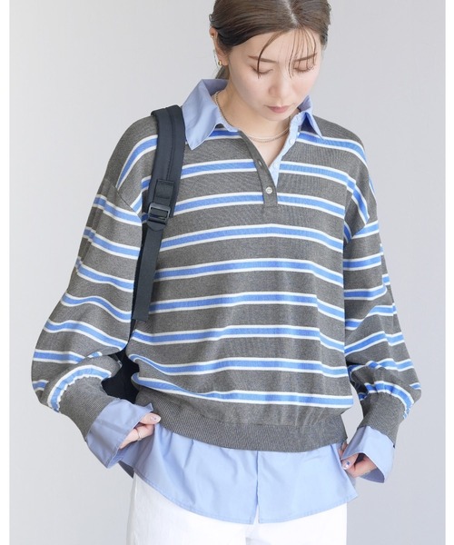 reca(レカ)の「レイヤード風シャツドッキングニット(ニット/セーター・レディース・グレー系その他/ブラック/グレー・FREE)」の3枚目の写真