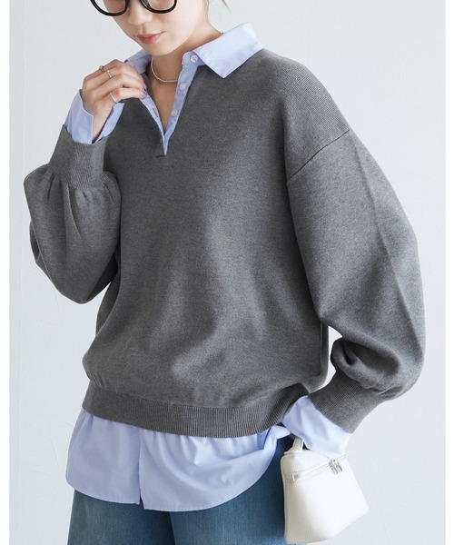 reca(レカ)の「レイヤード風シャツドッキングニット(ニット/セーター・レディース・グレー系その他/ブラック/グレー・FREE)」の2枚目の写真