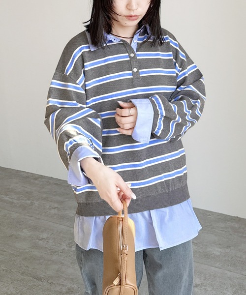 reca(レカ)の「レイヤード風シャツドッキングニット(ニット/セーター・レディース・グレー系その他/ブラック/グレー・FREE)」の15枚目の写真