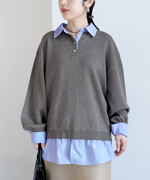 reca(レカ)の「レイヤード風シャツドッキングニット(ニット/セーター・レディース・グレー系その他/ブラック/グレー・FREE)」の7枚目の写真