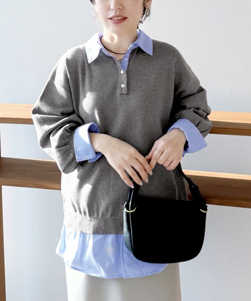 reca(レカ)の「レイヤード風シャツドッキングニット(ニット/セーター・レディース・グレー系その他/ブラック/グレー・FREE)」の8枚目の写真